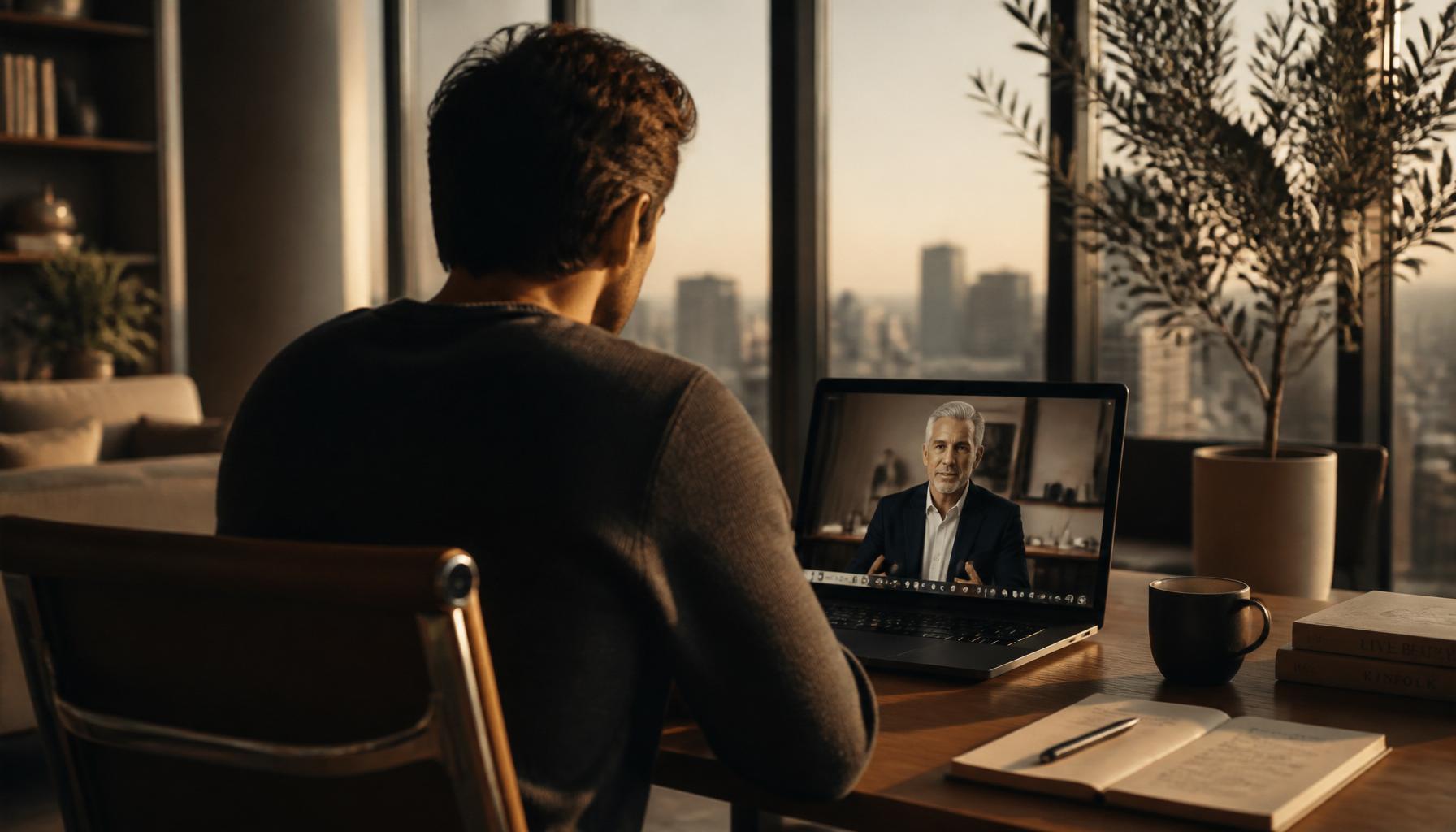 A founder on a 1:1 video call with a CMO or VP advisor