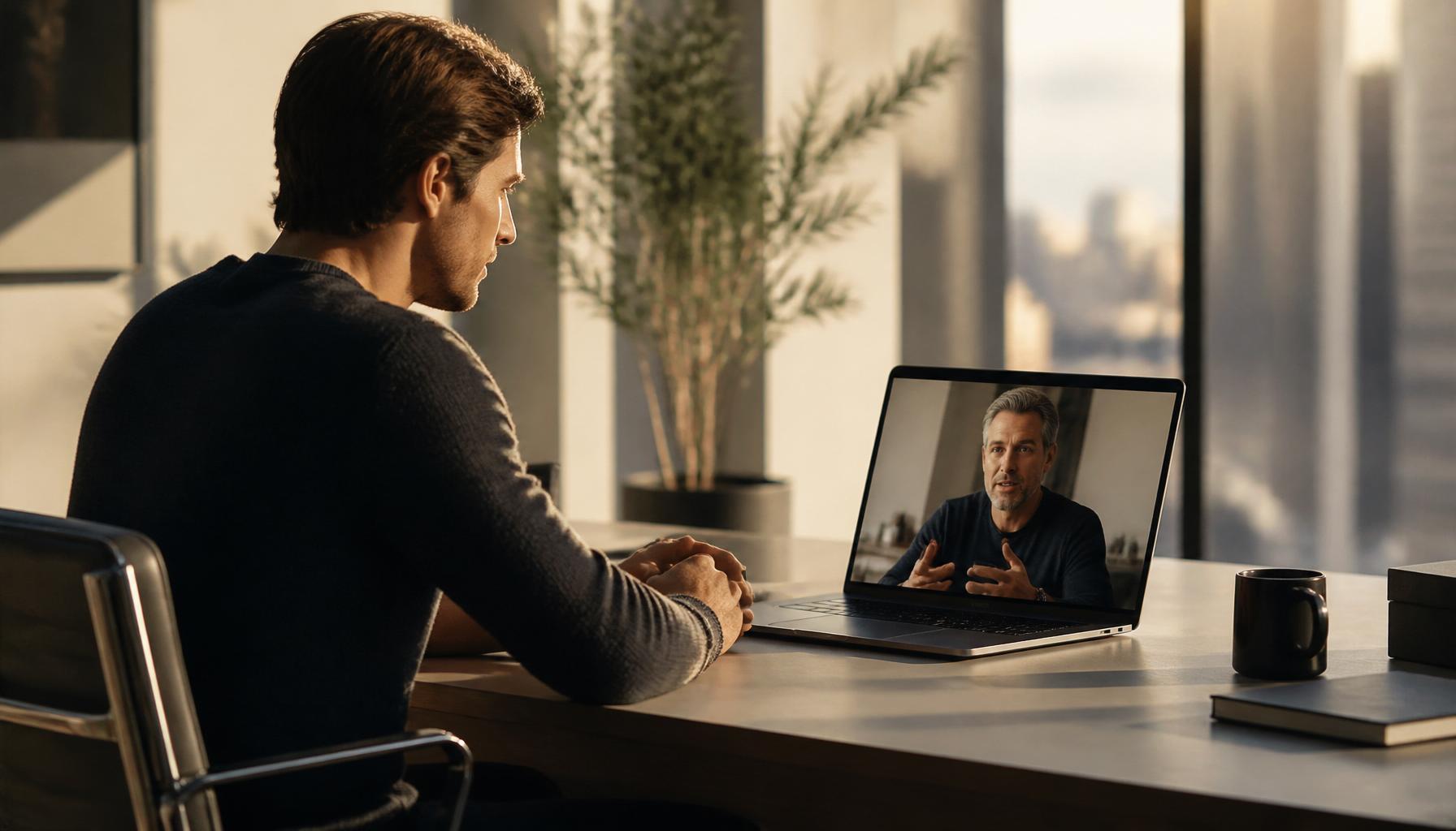 A founder on a 1:1 video call with a senior marketing executive advisor